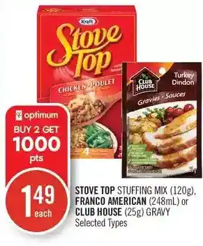 Shoppers Drug Mart Stove top stuffing mix, franco american or club house gravy offer