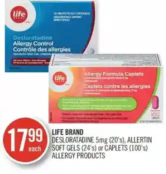 Shoppers Drug Mart Life brand desloratadine, allertin soft gels or caplets allergy products offer
