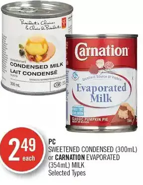 Shoppers Drug Mart Pc sweetened condensed or carnation evaporated milk offer