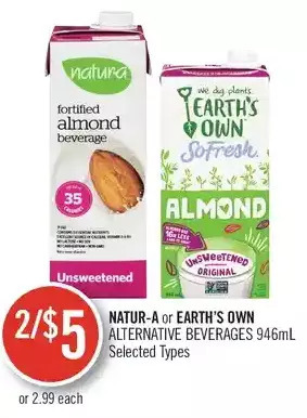 Shoppers Drug Mart Natur-a or earth's own alternative beverages offer