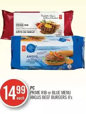 Shoppers Drug Mart Pc prime rib or blue menu angus beef burgers offer
