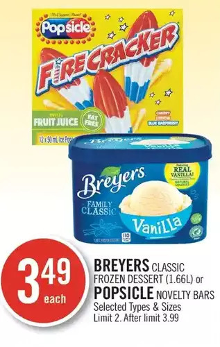 Shoppers Drug Mart Breyers classic frozen dessert or popsicle novelty bars offer