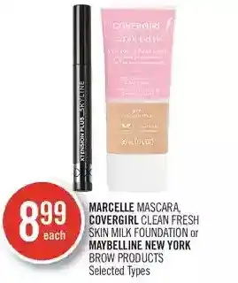 Shoppers Drug Mart Marcelle mascara, covergirl clean fresh skin milk foundation or maybelline new york brow products offer