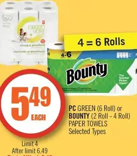 Shoppers Drug Mart Pc green or bounty paper towels offer