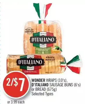 Shoppers Drug Mart Wonder wraps, d'italiano sausage buns or bread offer
