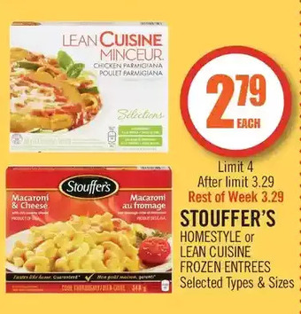 Shoppers Drug Mart Stouffer's homestyle or lean cuisine frozen entrees offer