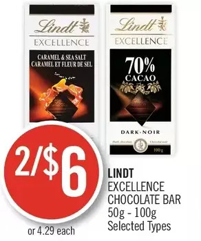 Shoppers Drug Mart Lindt excellence chocolate bar offer