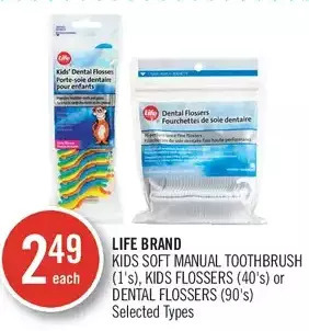 Shoppers Drug Mart Life brand kids soft manual toothbrush, kids flossers or dental flossers offer
