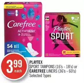 Shoppers Drug Mart Playtex sport tampons or carefree liners offer