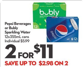 Longo's Pepsi beverages or bubly sparkling water offer