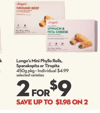 Longo's Longo's mini phyllo rolls, spanakopita or tiropita offer