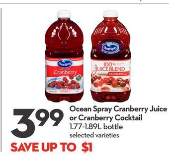 Longo's Ocean spray cranberry juice or cranberry cocktail offer