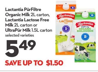 Longo's Lactantia pūrfiltre organic milk 2l carton, lactantia lactose free milk 2l carton or ultrapūr milk 1.5l carton offer