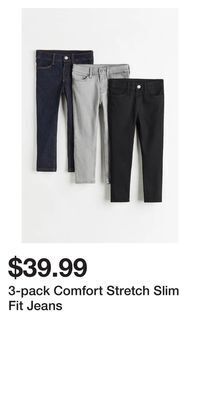 H&M 3-pack comfort stretch slim fit jeans offer
