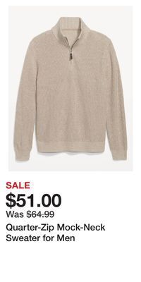 Old Navy Quarter-zip mock-neck sweater for men offer