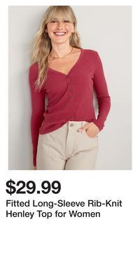 Old Navy Fitted long-sleeve rib-knit henley top for women offer