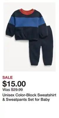 Old Navy Unisex color-block sweatshirt & sweatpants set for baby offer