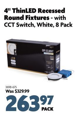 Home Hardware 4" thinled recessed round fixtures - with cct switch, white, 8 pack offer