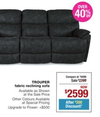 La Z Boy Trouper fabric reclining sofa offer
