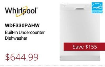 Canadian Appliance Source Whirlpool built-in undercounter dishwasher offer