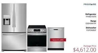 Canadian Appliance Source Frigidaire refrigerator ffhb2750ts, range cgeh3047vf, dishwasher fgip2468uf offer