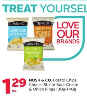Rexall Nosh & co. potato chips, cheese stix or sour cream & onion rings offer