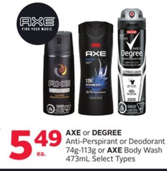Rexall Axe or degree anti-perspirant or deodorant 74g-113g or axe body wash 473ml offer
