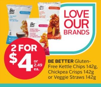 Rexall Be better gluten-free kettle chips 142g, chickpea crisps 142g or veggie straws 142g offer