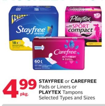Rexall Stayfree or carefree pads or liners or playtex tampons offer