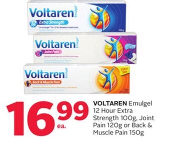 Rexall Voltaren emulgel 12 hour extra strength 100g, joint pain 120g or back & muscle pain 150g offer