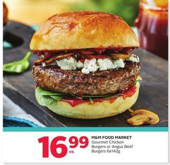 Rexall M & m food market gourmet chicken burgers or angus beef burgers offer
