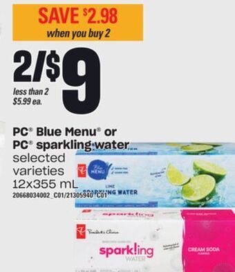 Independent City Market Pc® blue menu® or pc® sparkling water, 12x355 ml offer