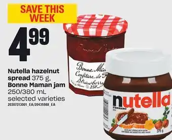 Independent City Market Nutella hazelnut spread, 375 g, bonne maman jam, 250/380 ml offer