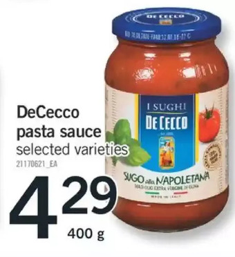 Fortinos Dececco pasta sauce offer