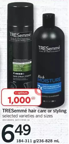 Fortinos Tresemmé hair care or styling offer