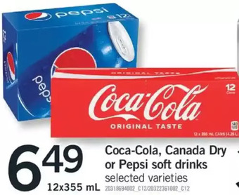 Fortinos Coca-cola, canada dry or pepsi soft drinks offer