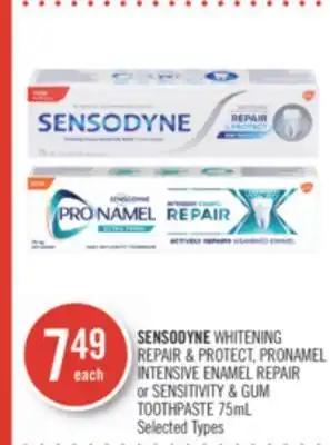 Shoppers Drug Mart Sensodyne whitening repair & protect, pronamel intensive enamel repair or sensitivity & gum toothpaste 75ml offer