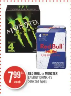 Shoppers Drug Mart Red bull or monster energy drink 4's offer