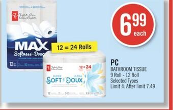 Shoppers Drug Mart Pc bathroom tissue 9 roll - 12 roll offer
