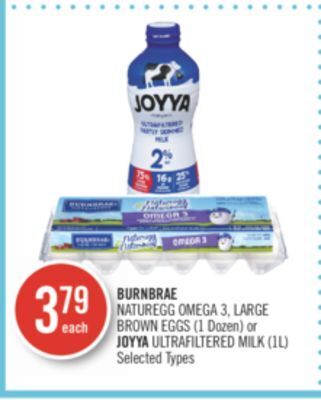 Shoppers Drug Mart Burnbrae naturegg omega 3, large brown eggs (1 dozen) or joyya ultrafiltered milk (1l) offer