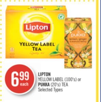 Shoppers Drug Mart Lipton yellow label (100's) or pukka (20's) tea offer