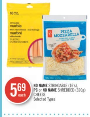 Shoppers Drug Mart No name stringable (16's), pc or no name shredded (320g) cheese offer