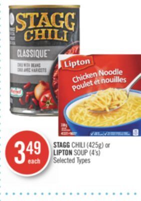 Shoppers Drug Mart Stagg chili (425g) or lipton soup (4's) offer