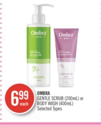 Shoppers Drug Mart Ombra gentle scrub (200ml) or body wash (400ml) offer