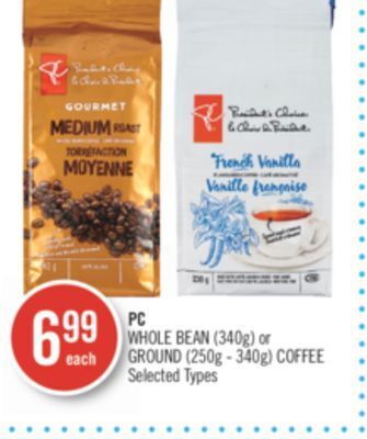 Shoppers Drug Mart Pc whole bean (340g) or ground (250g - 340g) coffee offer