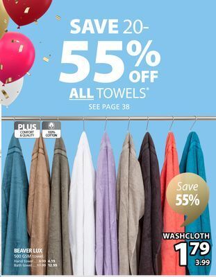 JYSK Beaver lux 500 gsm towel offer
