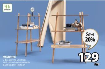JYSK Vandsted 3-tier shelving unit made with natural and sustainable bamboo offer