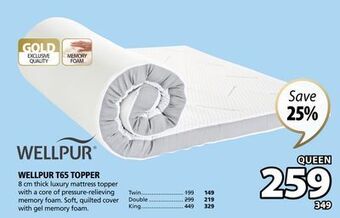JYSK Wellpur t65 topper 8 cm thick luxury mattress topper offer