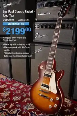 Long & McQuade Gibson les paul classic faded limited edition electric guitar - iced tea offer