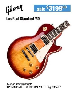 Long & McQuade Gibson les paul standard '50s electric guitar - heritage cherry sunburst offer